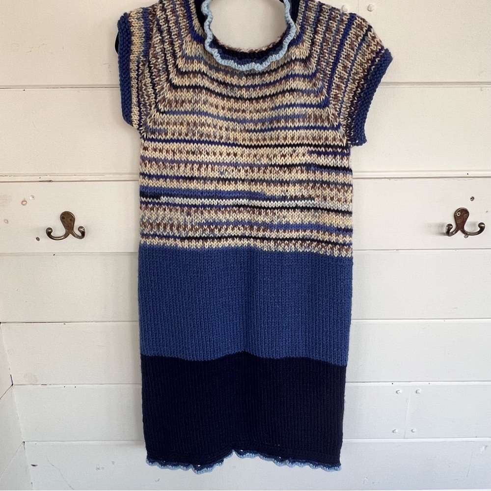 Handmade Blue Striped Cap Sleeve Tunic Sweater Vest. Size Small. - Picture 9 of 9